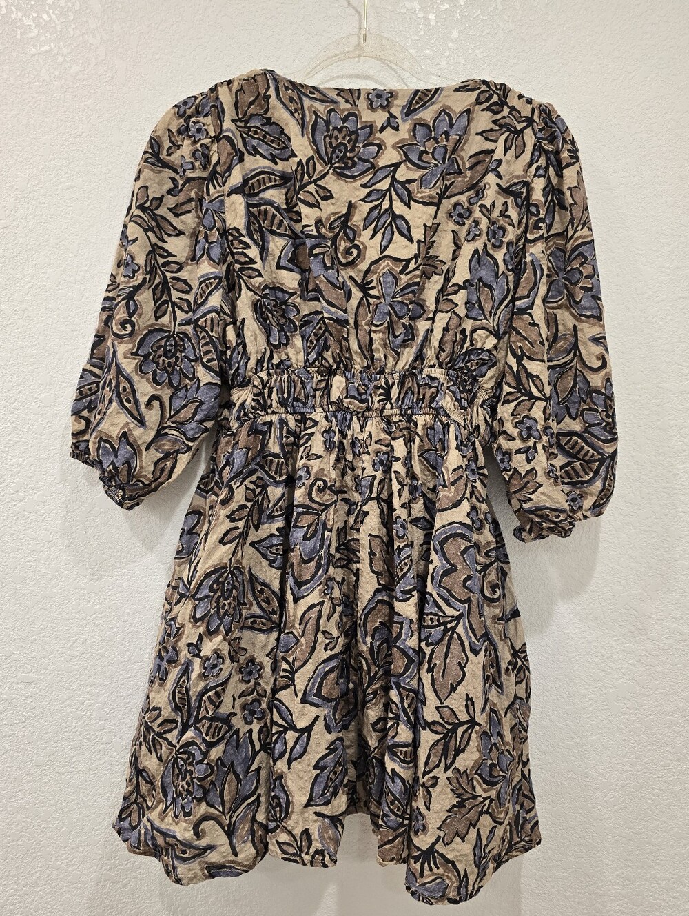 Millibon USA Wishful Weekend Floral Mini Dress cream and black botanical print L - Picture 5 of 7